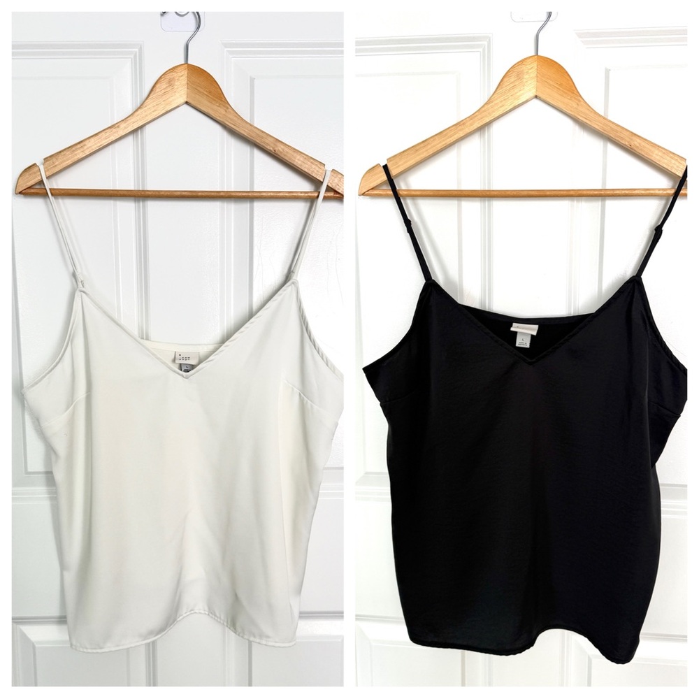 Set of 2 A New Day White and Black V-Neck Tank Top Spaghetti Straps Size Large